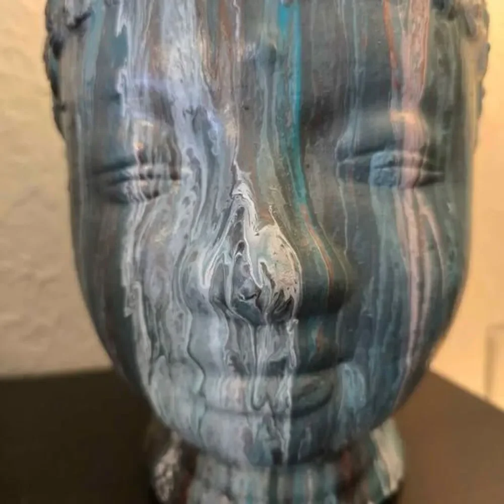 HANDCRAFTED Upcycled Buddah Head HANDPAINTED Tabletop Art Decor